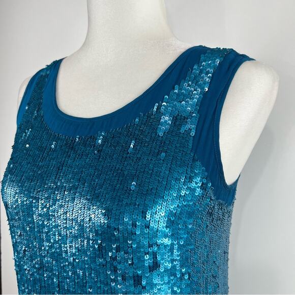 Shoshanna Womens 2 Leandra Mini Dress 100% Silk Turquoise Blue Sequin Party Sexy - Picture 5 of 11